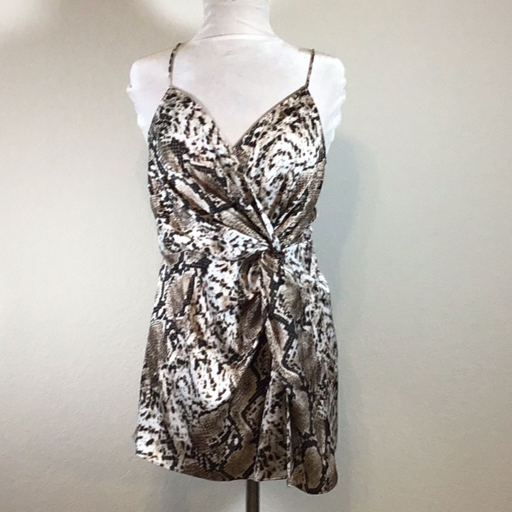 Pink Lily Top Brown Snakeskin Print Blouse V-Neck Spaghetti Whimsey Goth Large - Picture 2 of 13